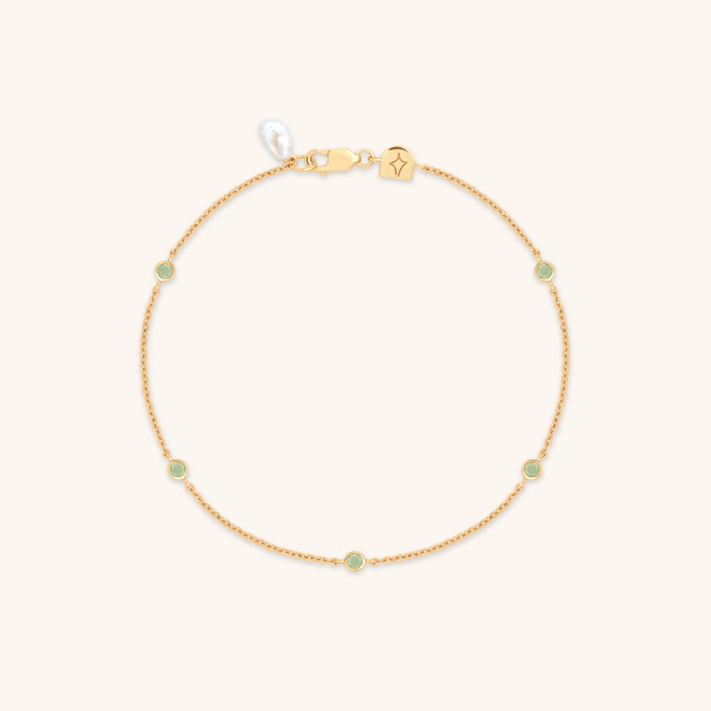 Aqua & Pearl Charm Bracelet in Gold
