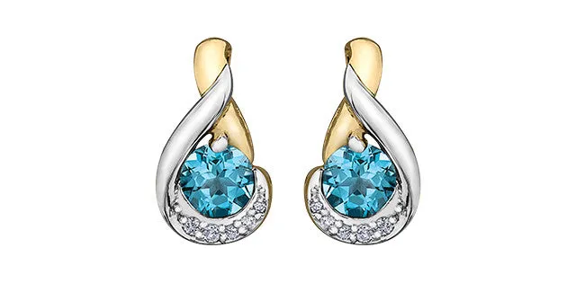 Blue Topaz & Diamonds Drop Earrings in Yellow Gold