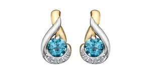 Blue Topaz & Diamonds Drop Earrings in Yellow Gold