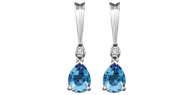 Blue Topaz Diamonds Drop Earrings in White Gold