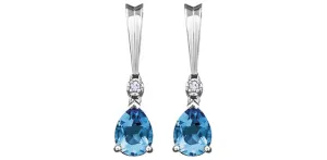 Blue Topaz Diamonds Drop Earrings in White Gold