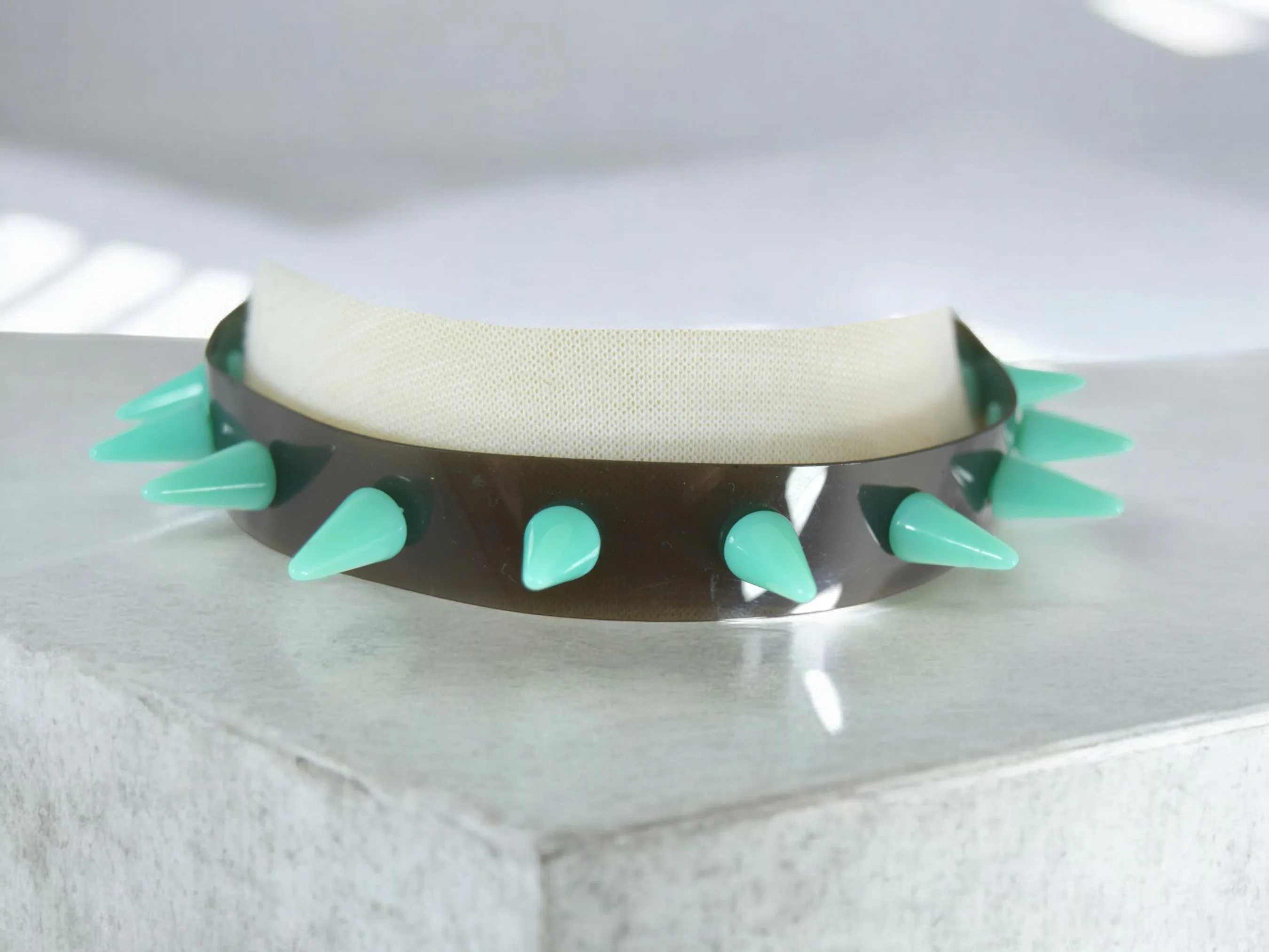 Cyber Rave Cyber Goth Fluorescent Neon Spike Collar PVC Rubber choker Necklace