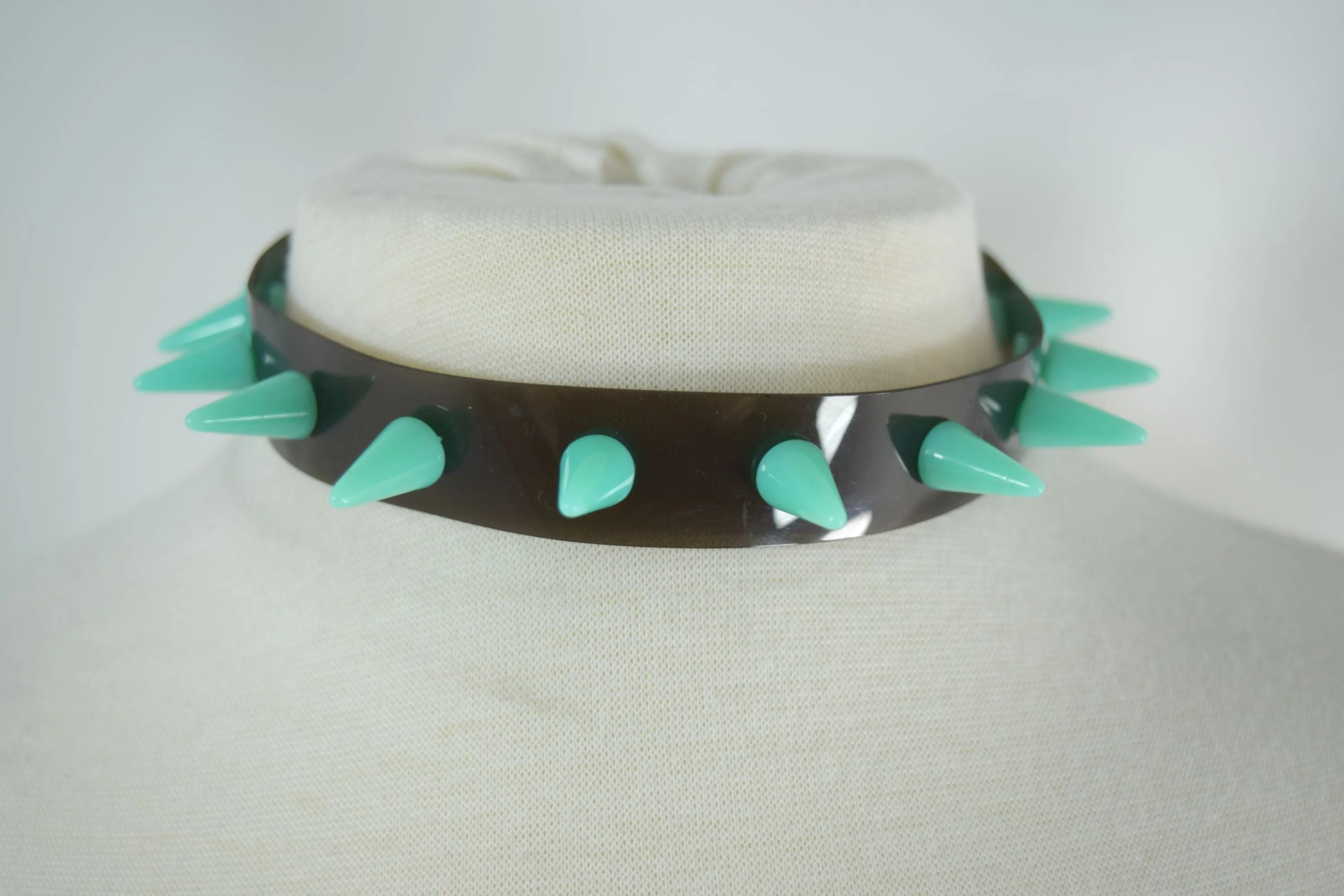Cyber Rave Cyber Goth Fluorescent Neon Spike Collar PVC Rubber choker Necklace
