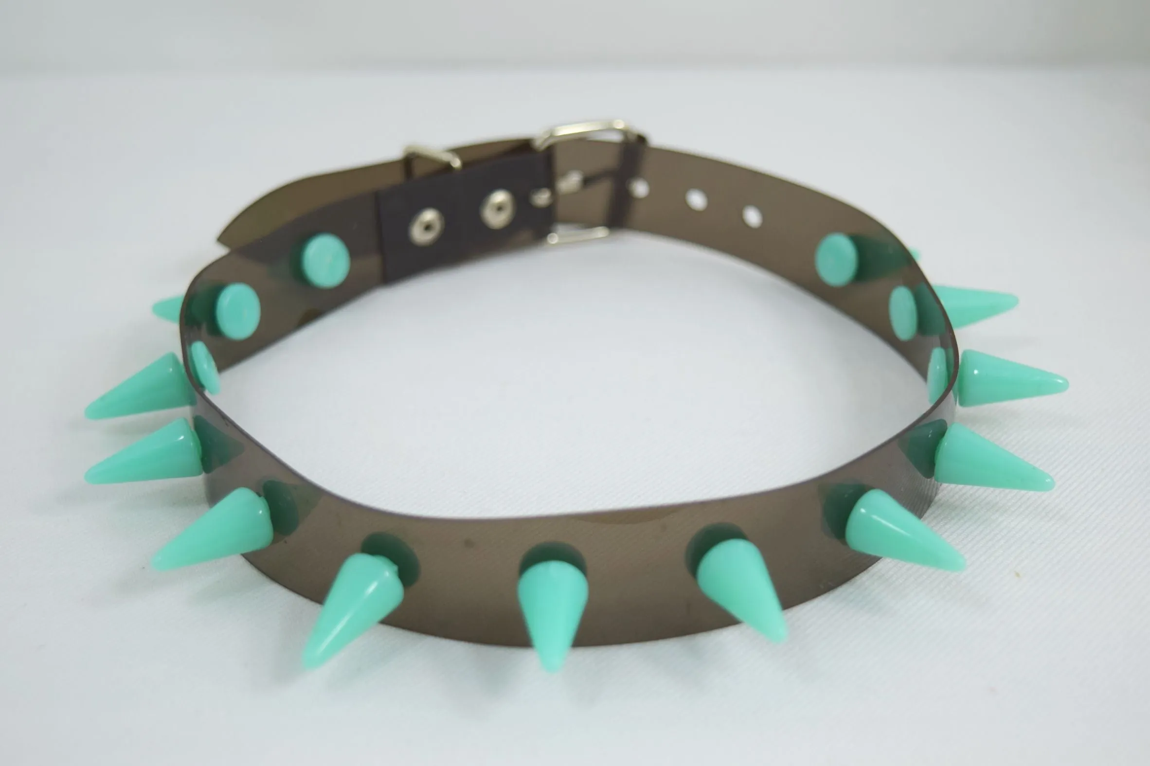 Cyber Rave Cyber Goth Fluorescent Neon Spike Collar PVC Rubber choker Necklace