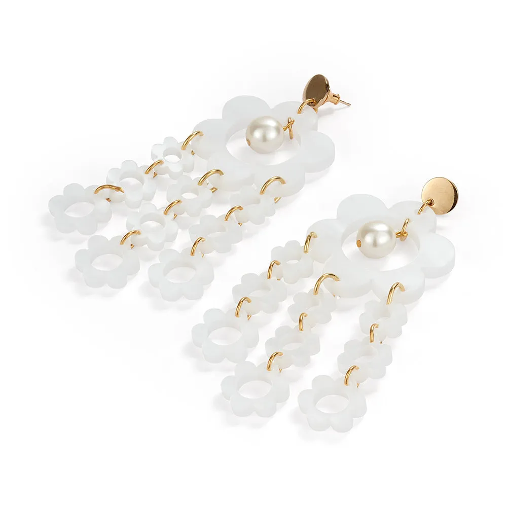 Flower Chandelier Earrings - White Pearl - 23EFCwp