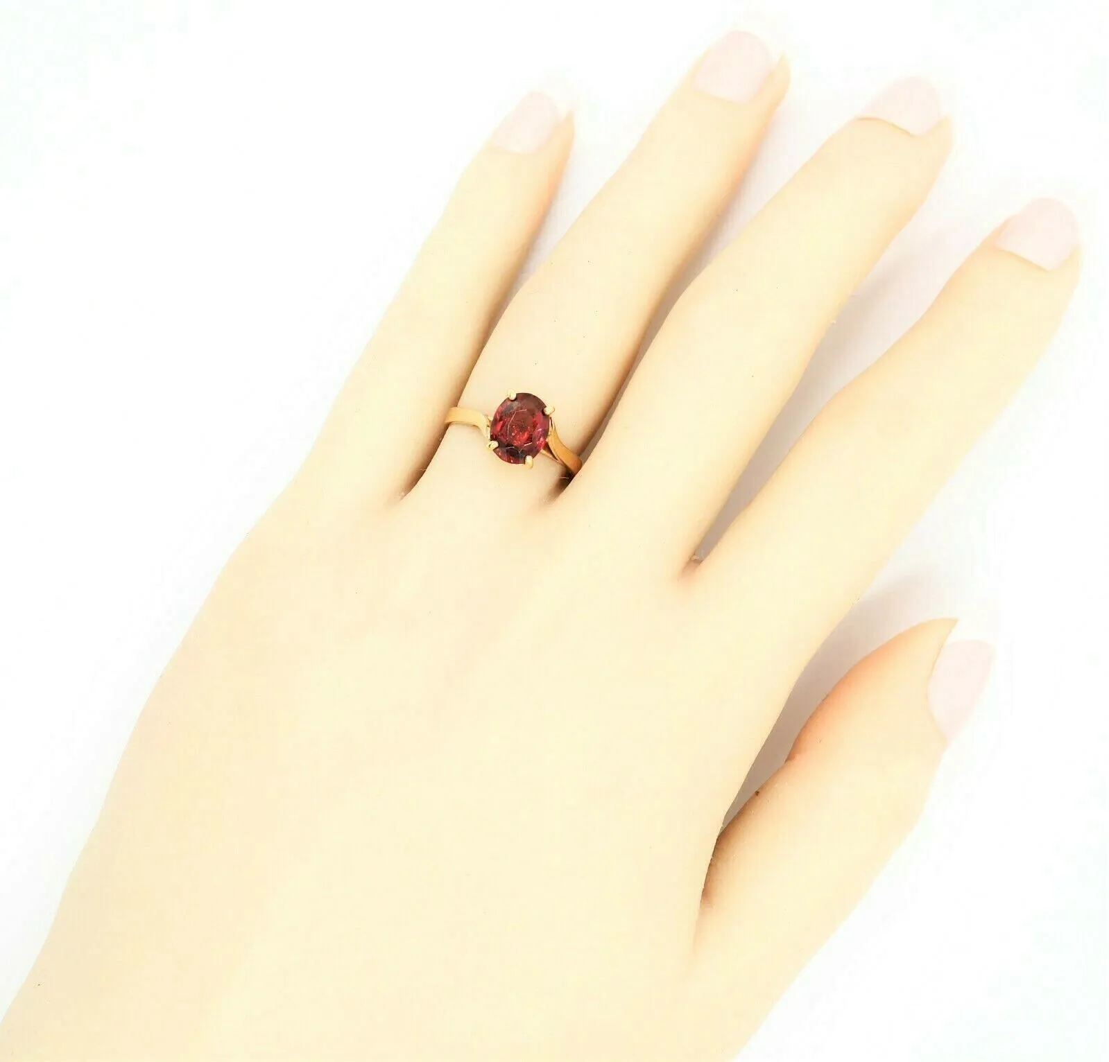 Garnet & 9ct Yellow Gold Handmade Ring - Single Stone - Fine Jewellery - Size L