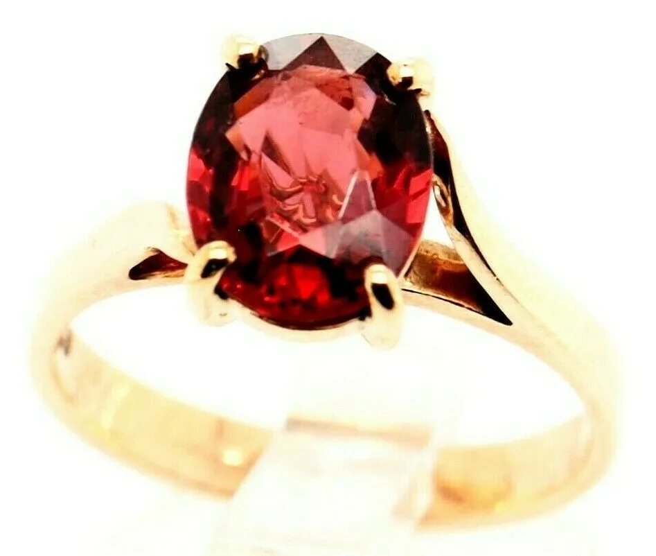 Garnet & 9ct Yellow Gold Handmade Ring - Single Stone - Fine Jewellery - Size L