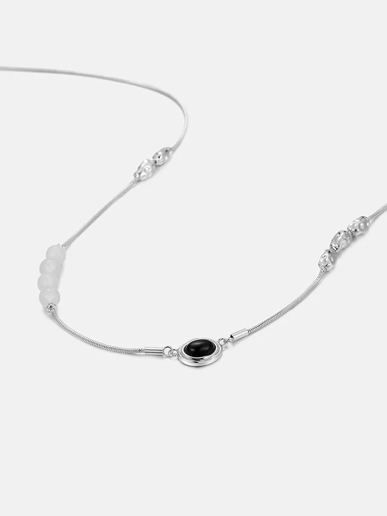 Gemstone Beaded Floating Silver Necklace
