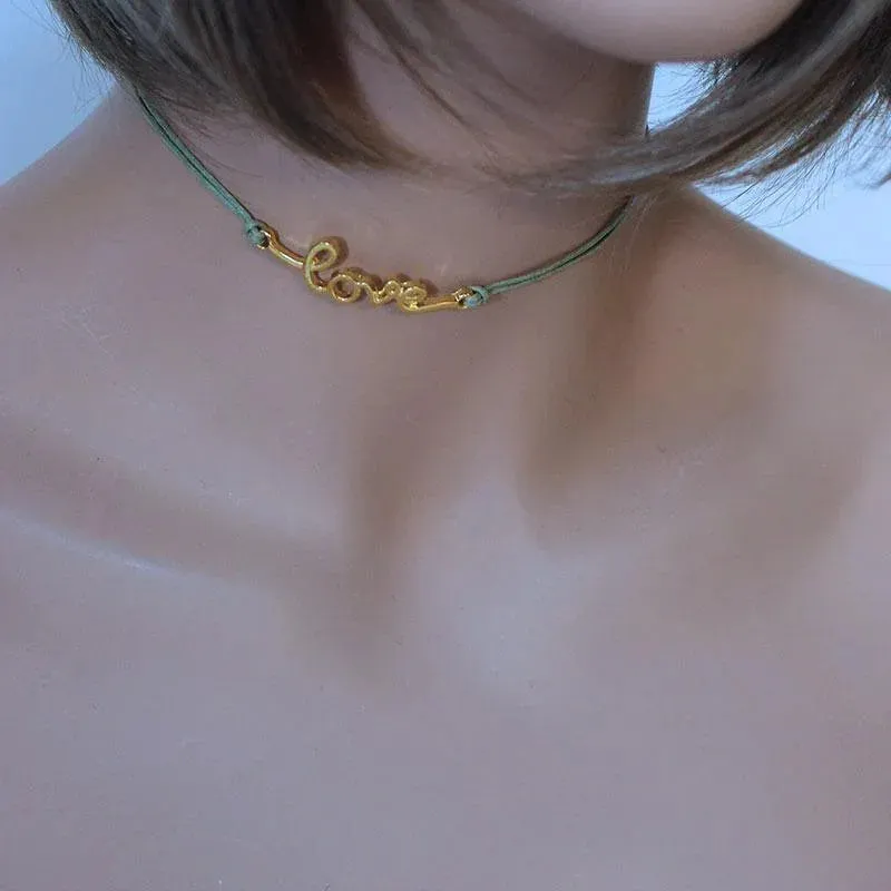 Green Cord 'Love' Choker Necklace