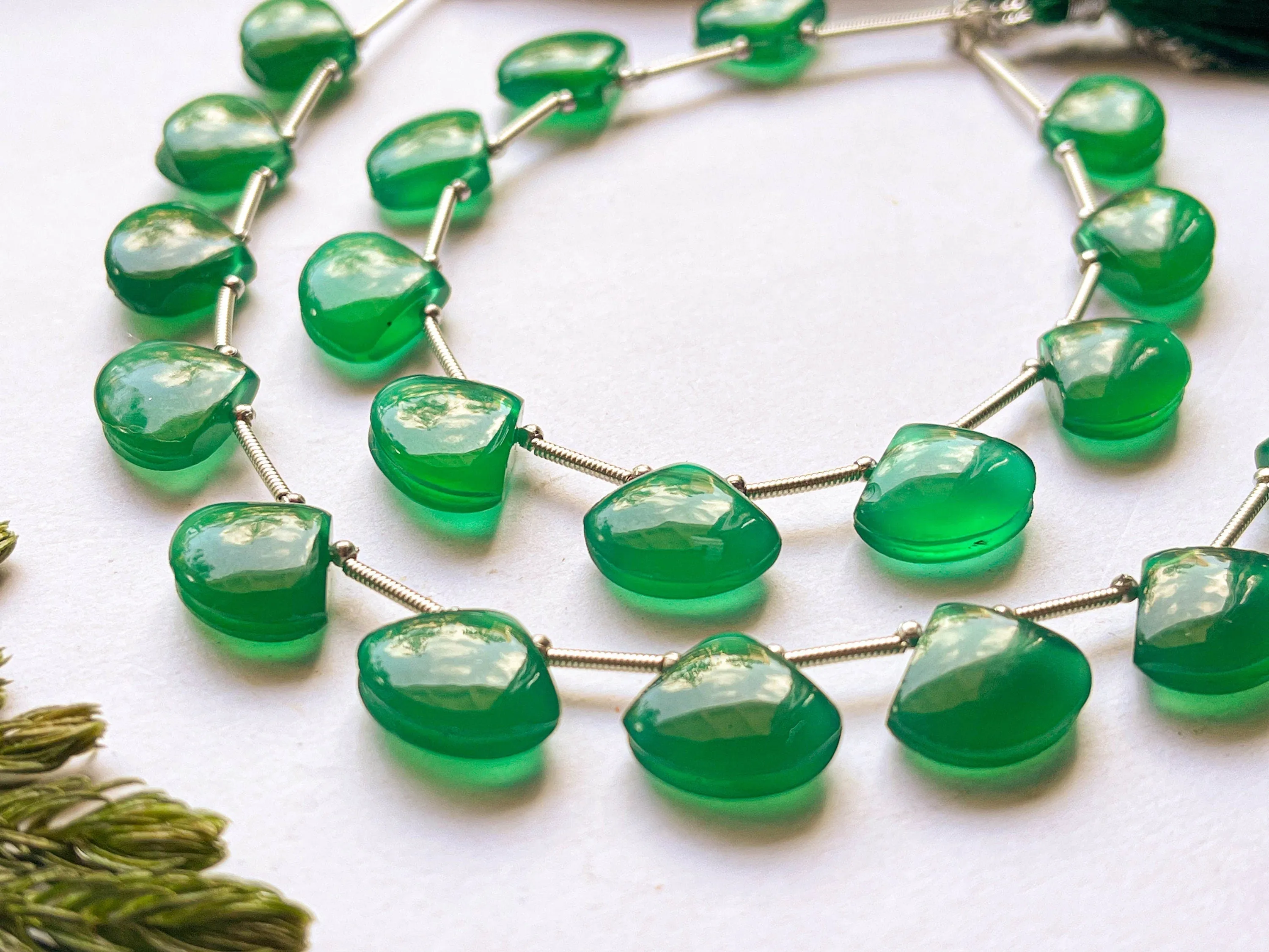 Green Onyx Fan Shape Smooth Briolette Beads