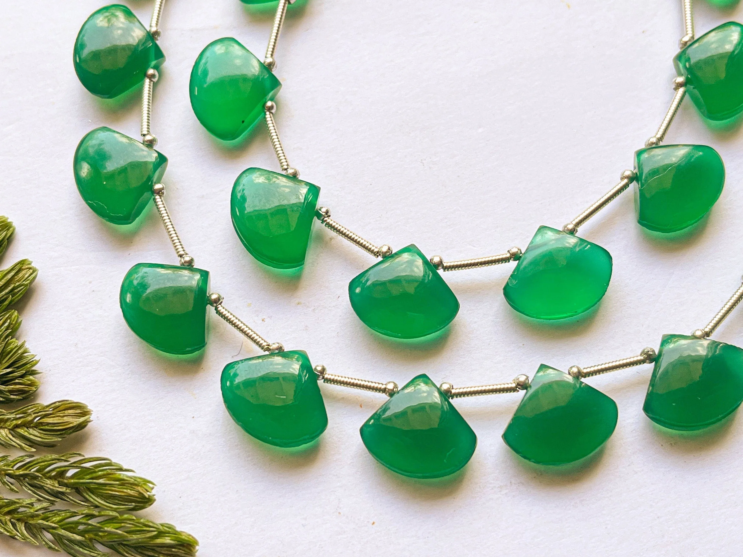 Green Onyx Fan Shape Smooth Briolette Beads