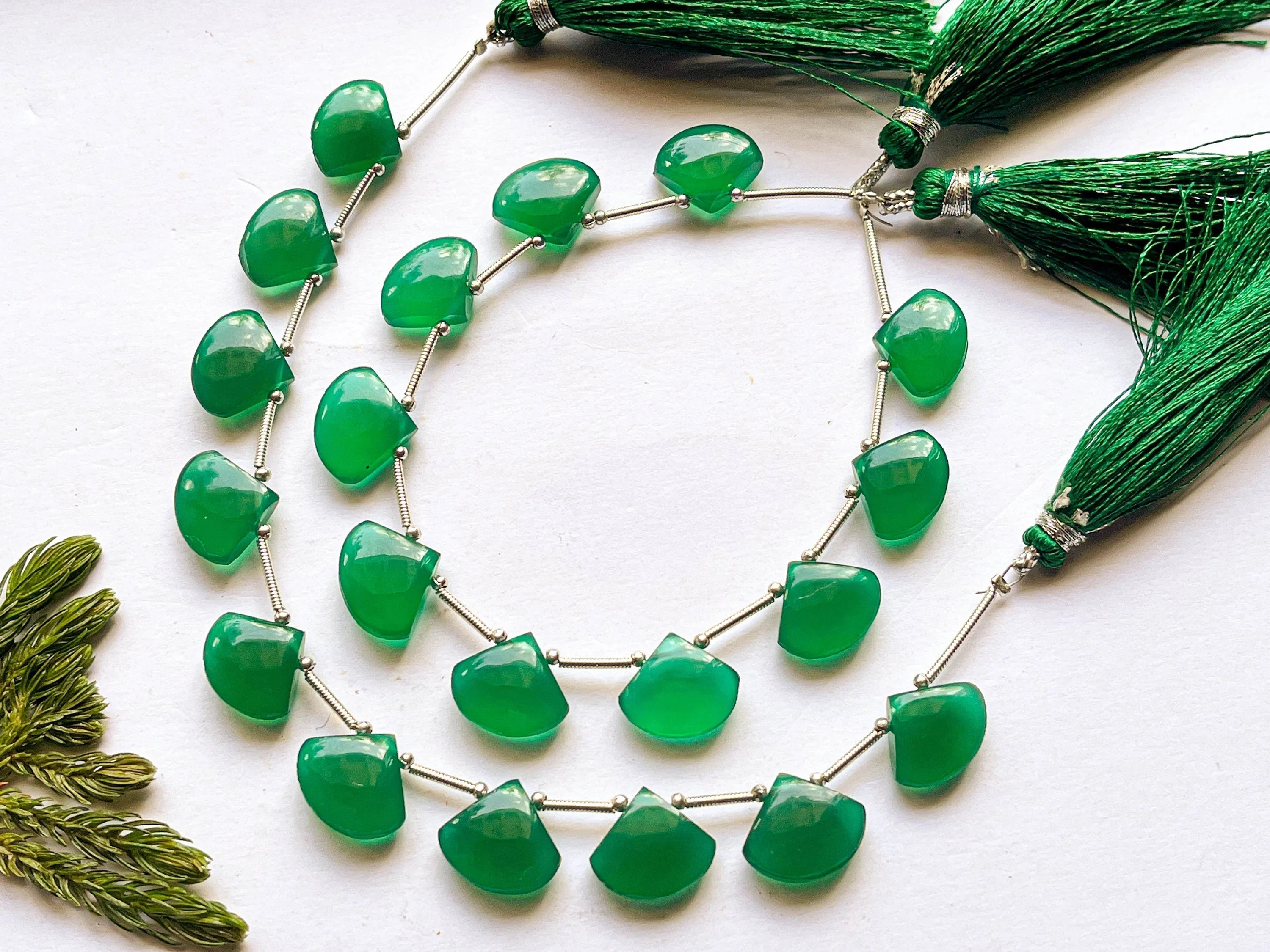 Green Onyx Fan Shape Smooth Briolette Beads