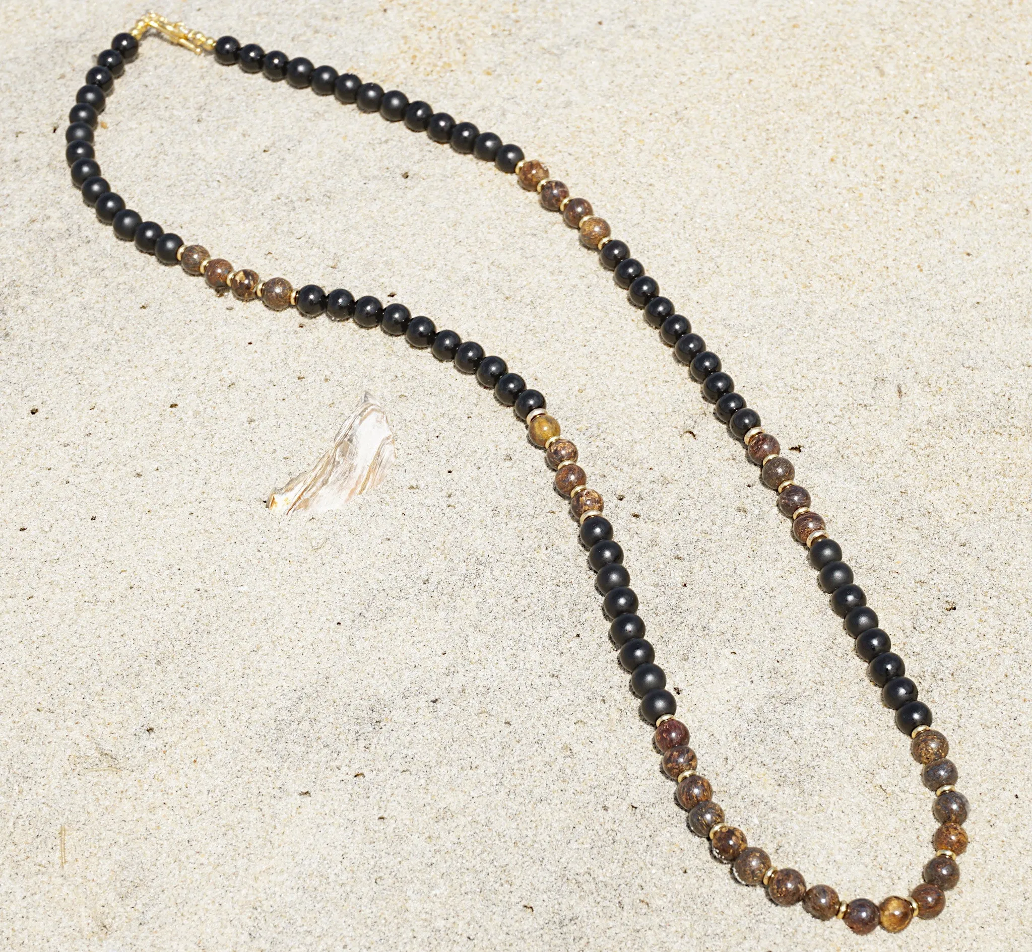 Kanye 8mm Bronzite and Black Onyx Beaded Necklace