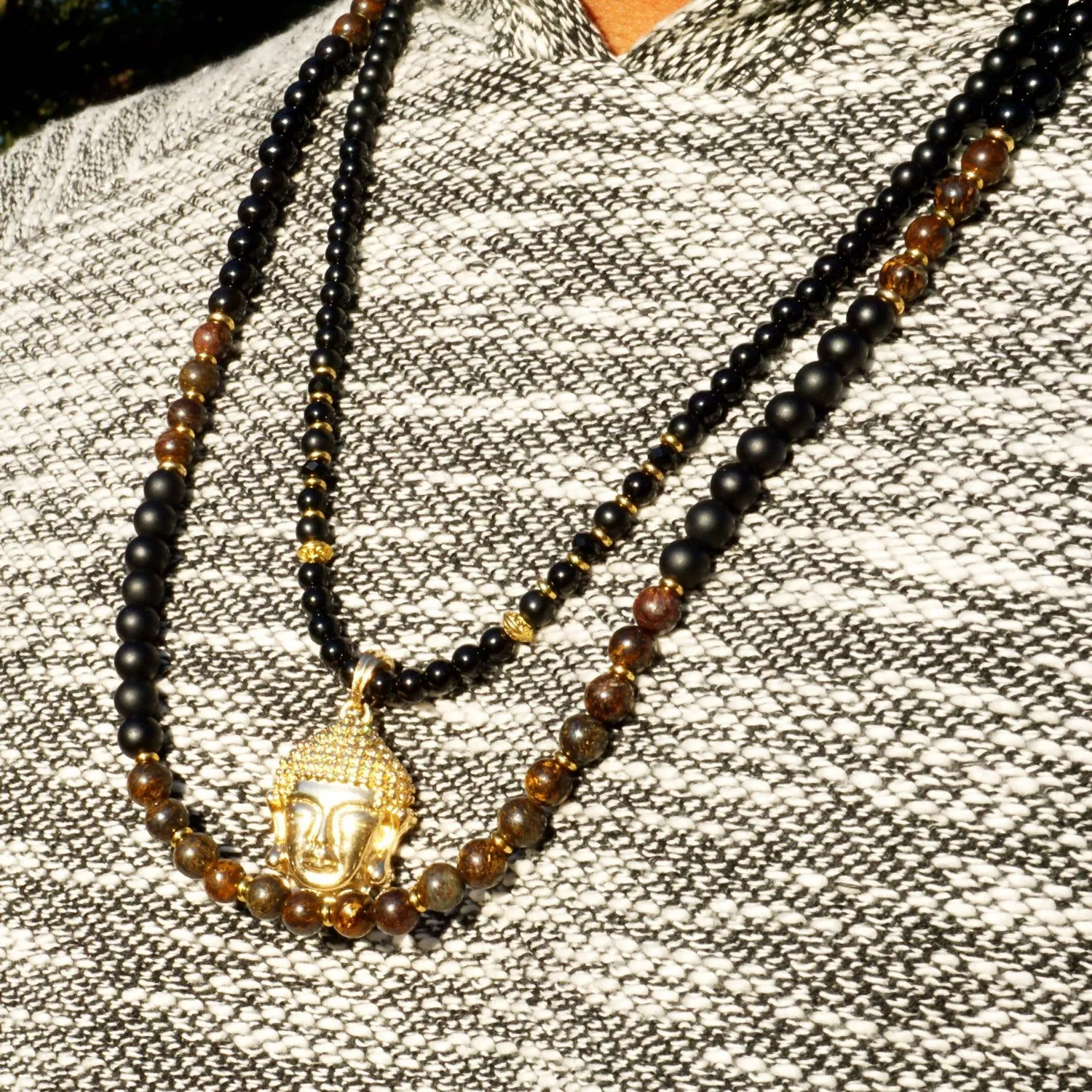Kanye 8mm Bronzite and Black Onyx Beaded Necklace