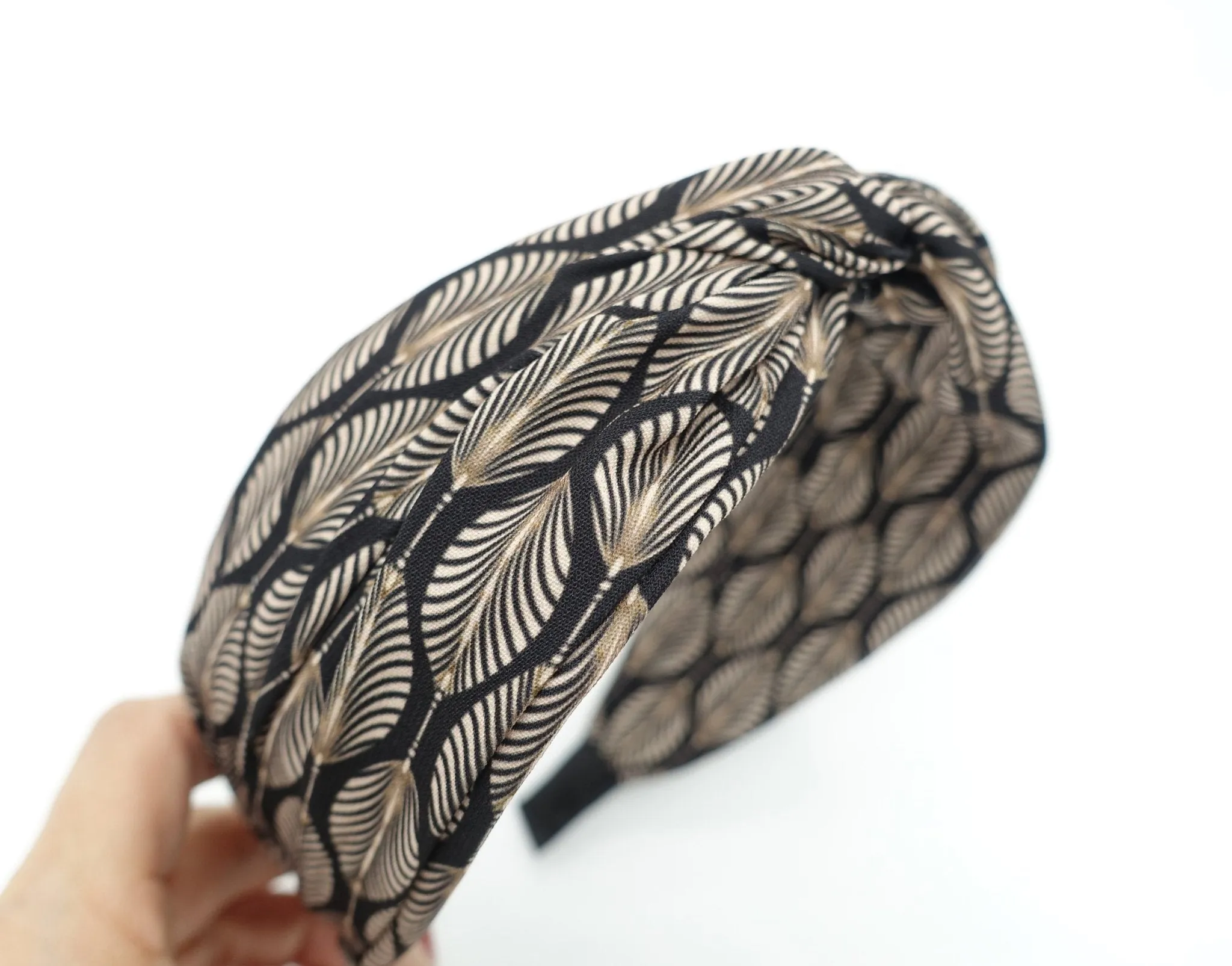 leaves print headband twist cross hairband women hair accessory