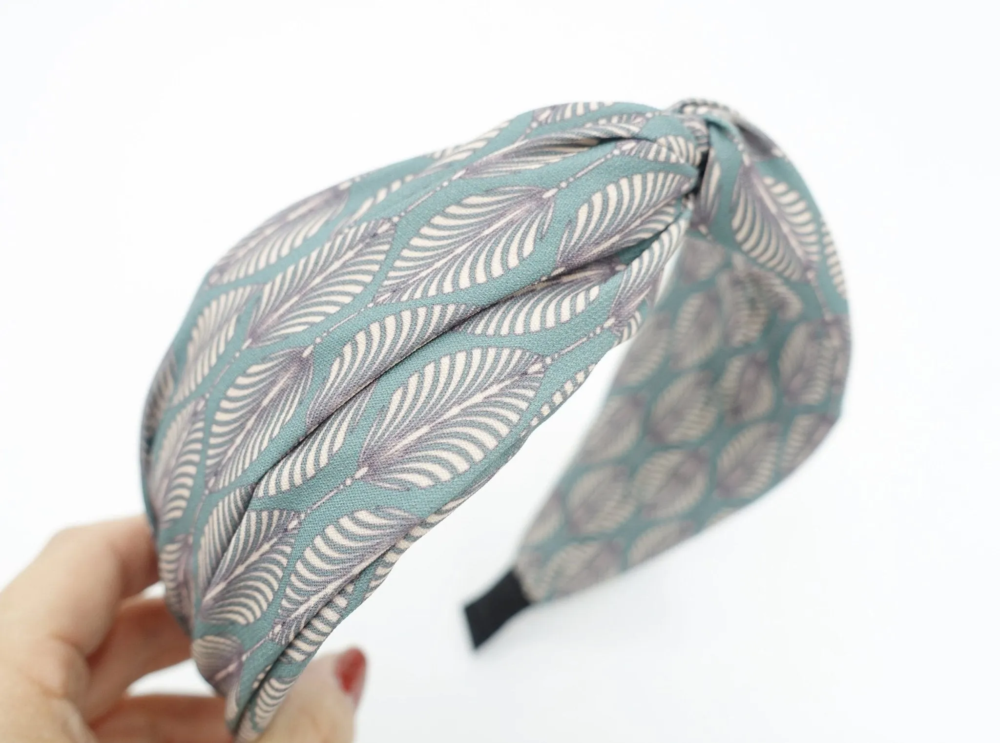 leaves print headband twist cross hairband women hair accessory