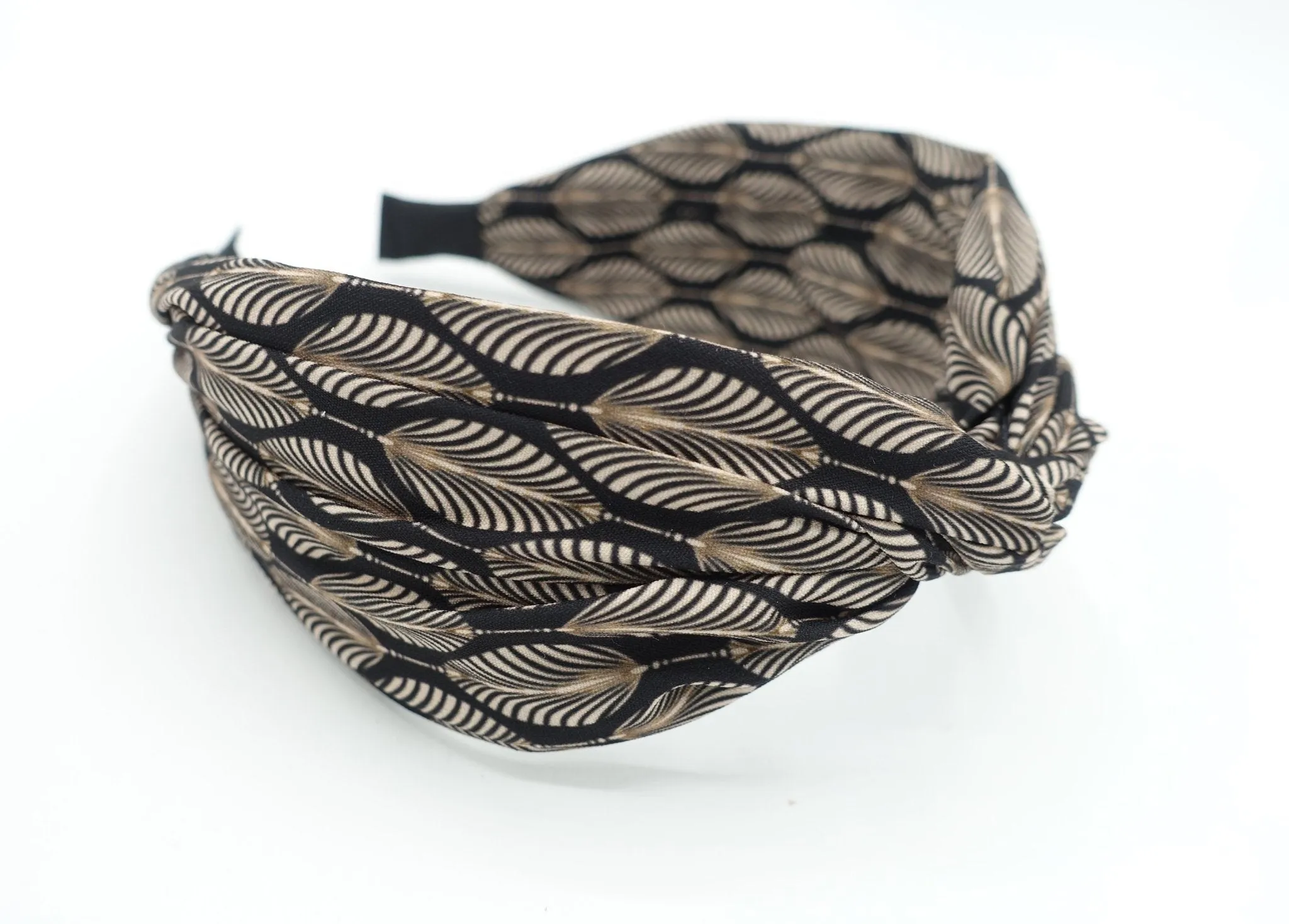 leaves print headband twist cross hairband women hair accessory