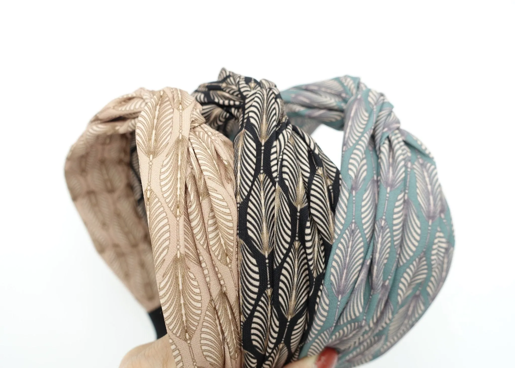 leaves print headband twist cross hairband women hair accessory