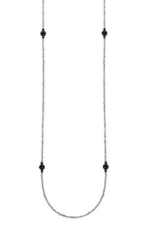 Long Labradorite Necklace with Black Onyx Beads