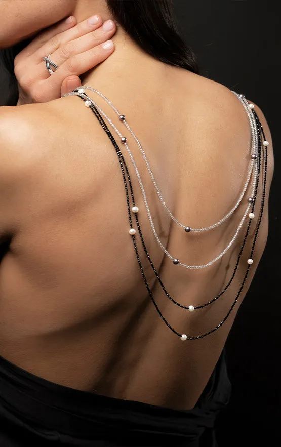 Long Labradorite Necklace with Black Onyx Beads