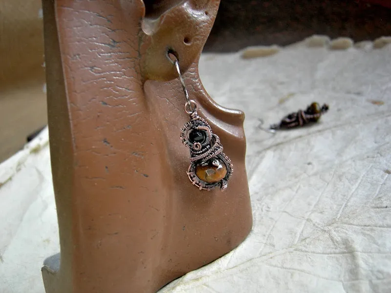 Lush Autumn Color Earrings, Copper Wire Wrap, Tiger Eye