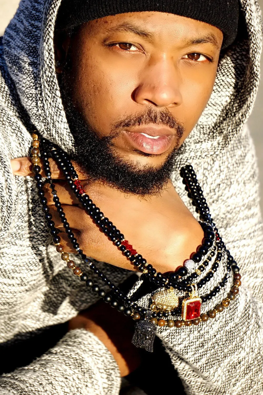 Men's "Quan" Ruby Jewel Pendant and Black Onyx Necklace