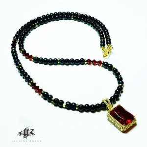 Men's "Quan" Ruby Jewel Pendant and Black Onyx Necklace