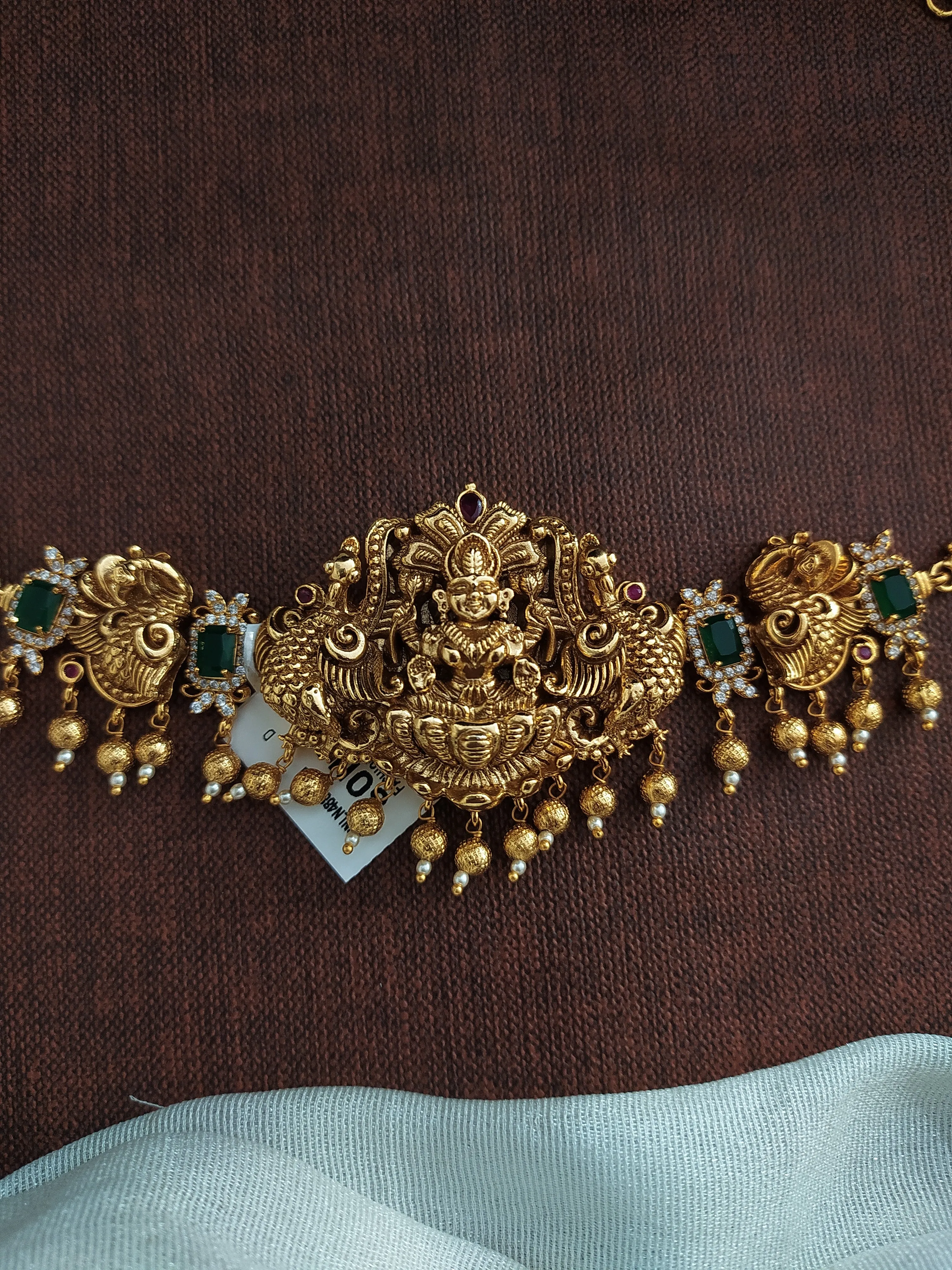 Mini Antique Choker with 3D Lakshmi and Peacock Motifs