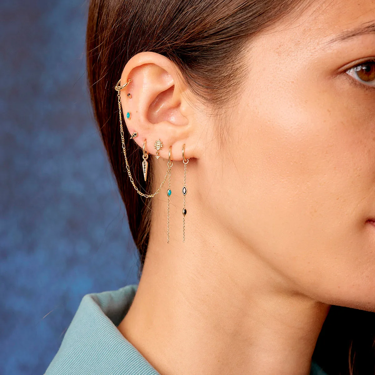 Mini Claw Marquise Cut Turquoise Stud Earring, Butterfly Back - 9ct Yellow Gold - ST-MQ-TURQ
