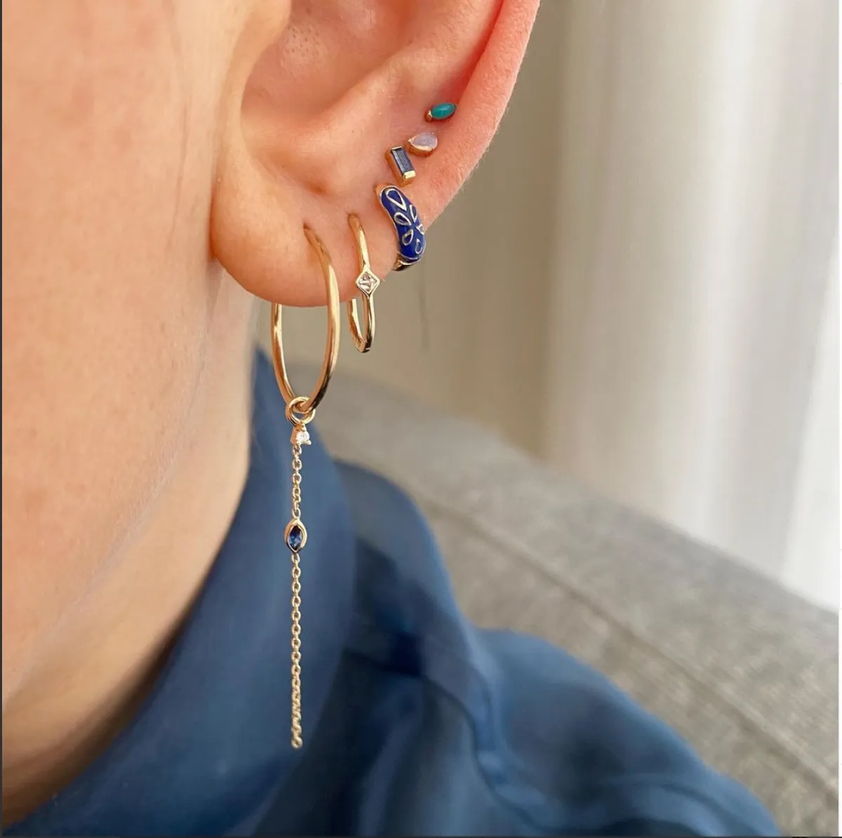 Mini Claw Marquise Cut Turquoise Stud Earring, Butterfly Back - 9ct Yellow Gold - ST-MQ-TURQ