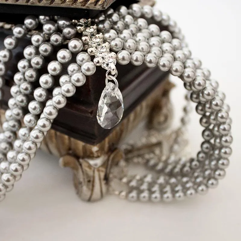 Multi Strand Grey Pearl Choker, Crystal Choker Necklace