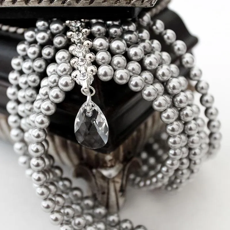 Multi Strand Grey Pearl Choker, Crystal Choker Necklace
