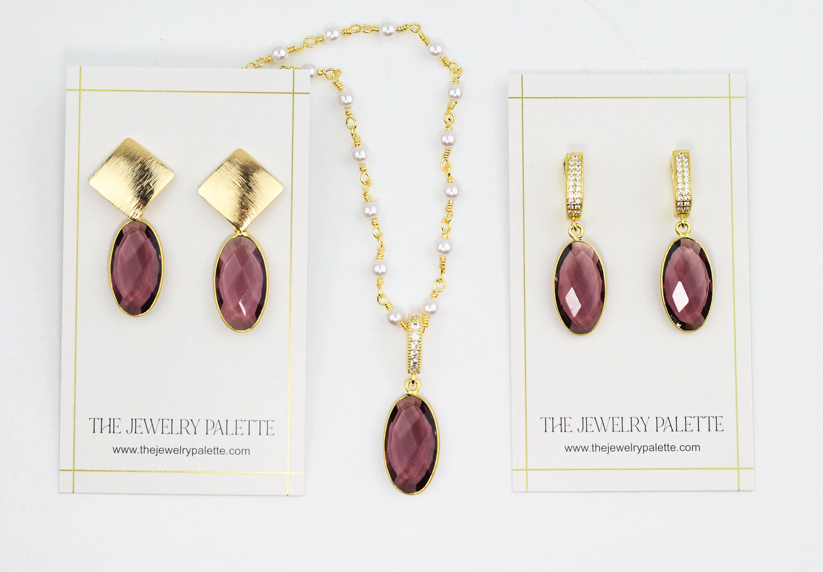 Penelope purple gemstone earrings and necklace
