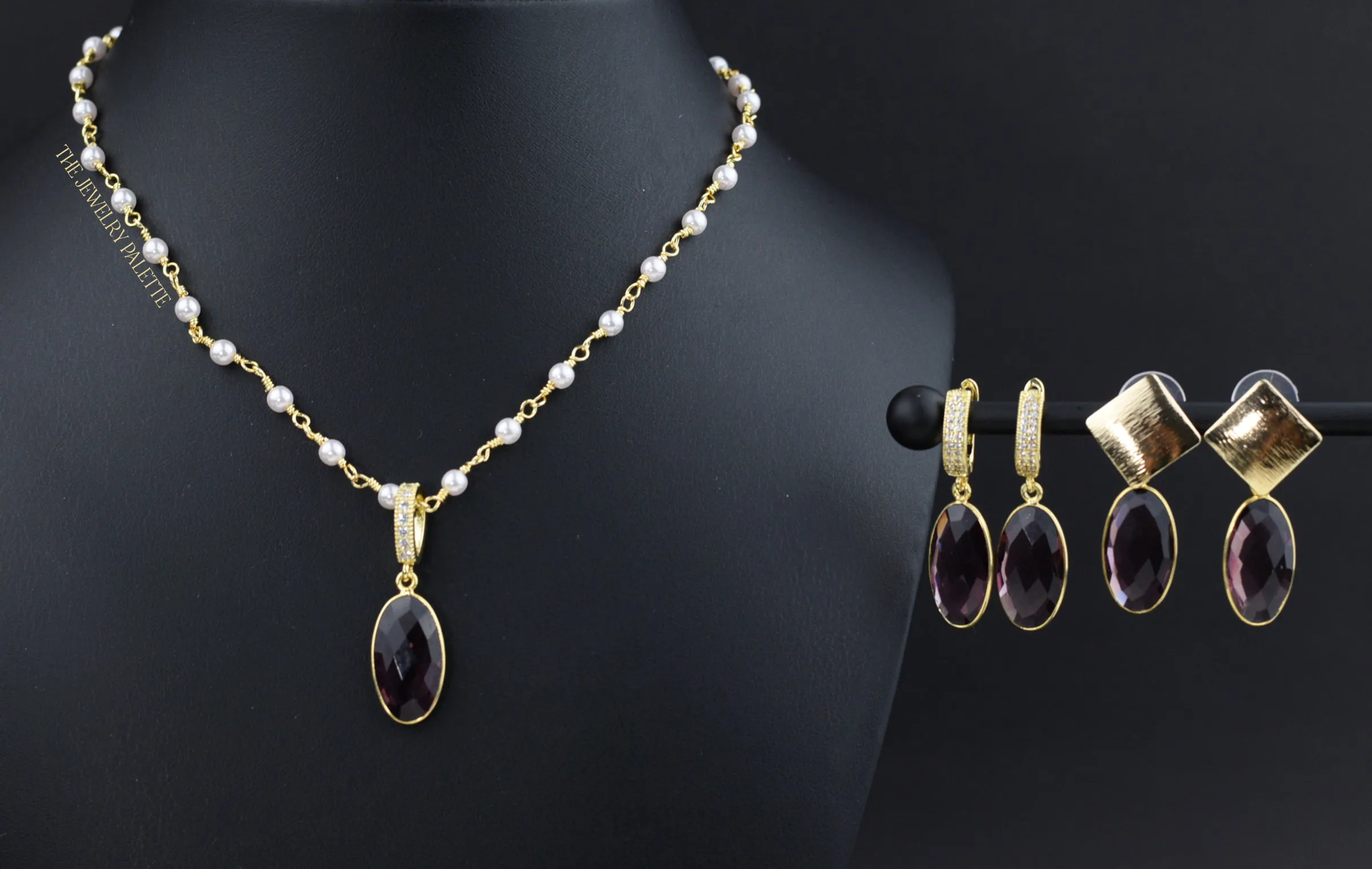 Penelope purple gemstone earrings and necklace