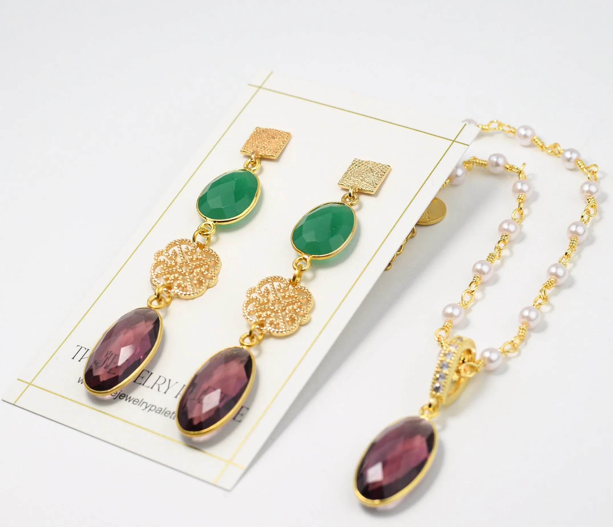 Penelope purple gemstone earrings and necklace