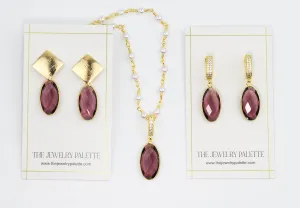 Penelope purple gemstone earrings and necklace