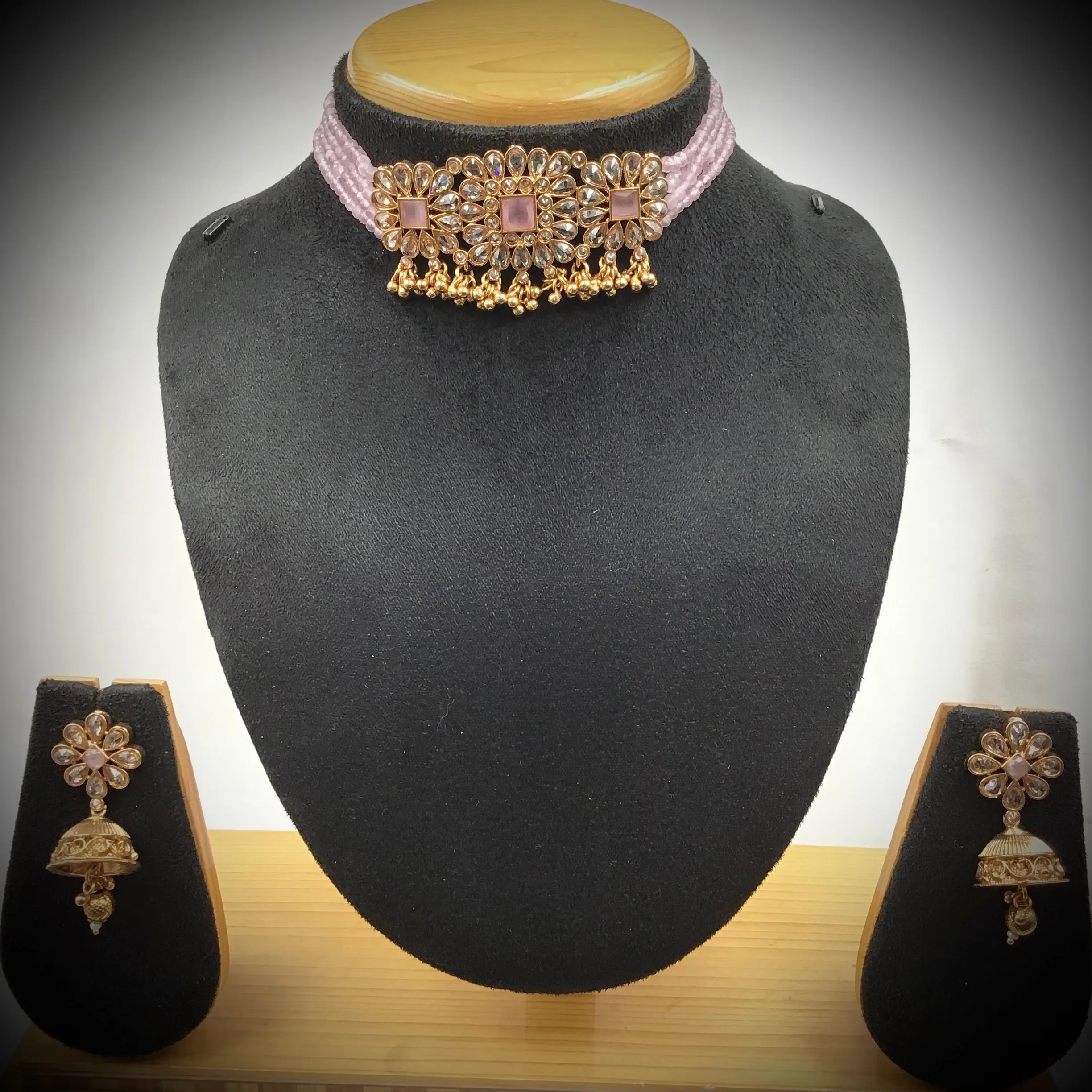 Pink Gold Look Necklace Set 17672-4854