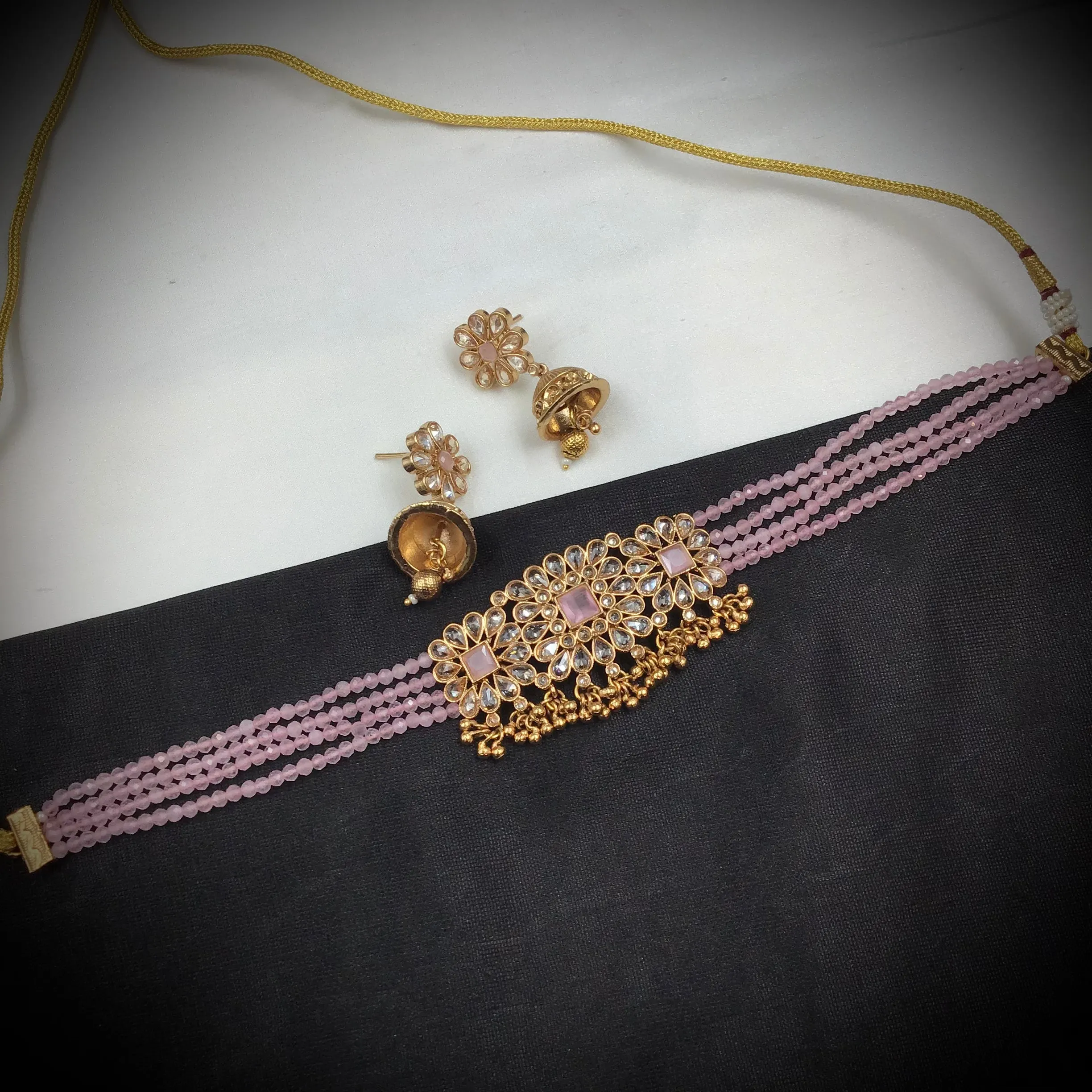 Pink Gold Look Necklace Set 17672-4854