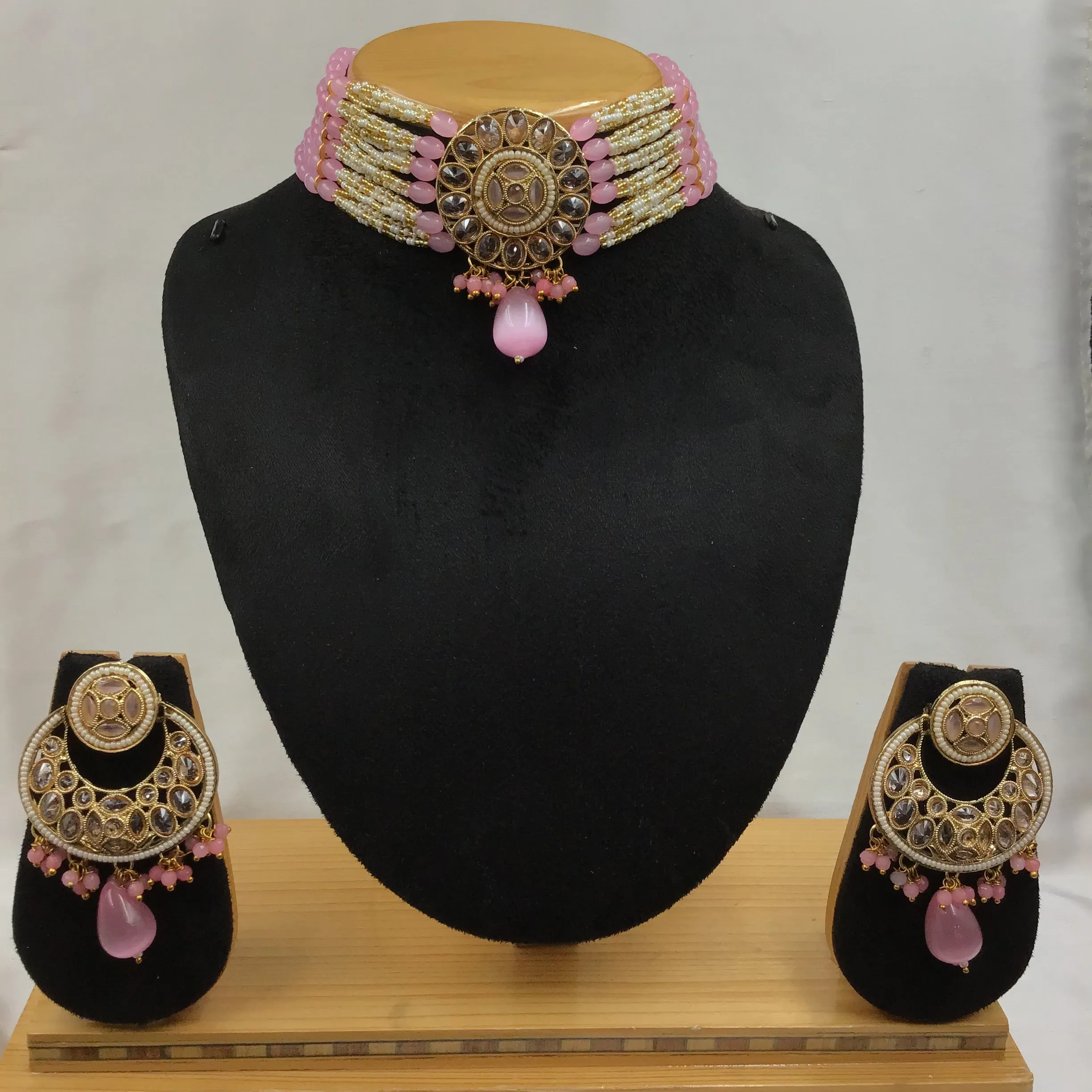 Pink Gold Look Necklace Set 18187-5369