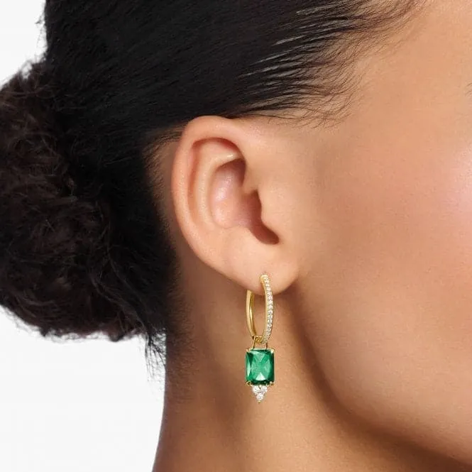 Sterling Silver Green Stone Hoop Earrings CR672-971-6