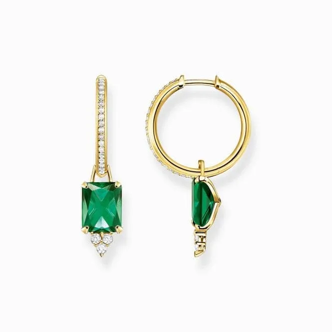 Sterling Silver Green Stone Hoop Earrings CR672-971-6